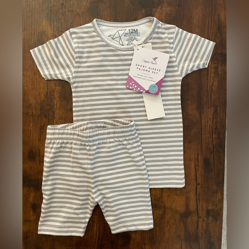 NWT Gray and White striped short sleeve baby pajamas